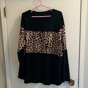 Leopard Print Black Long Sleeve Top